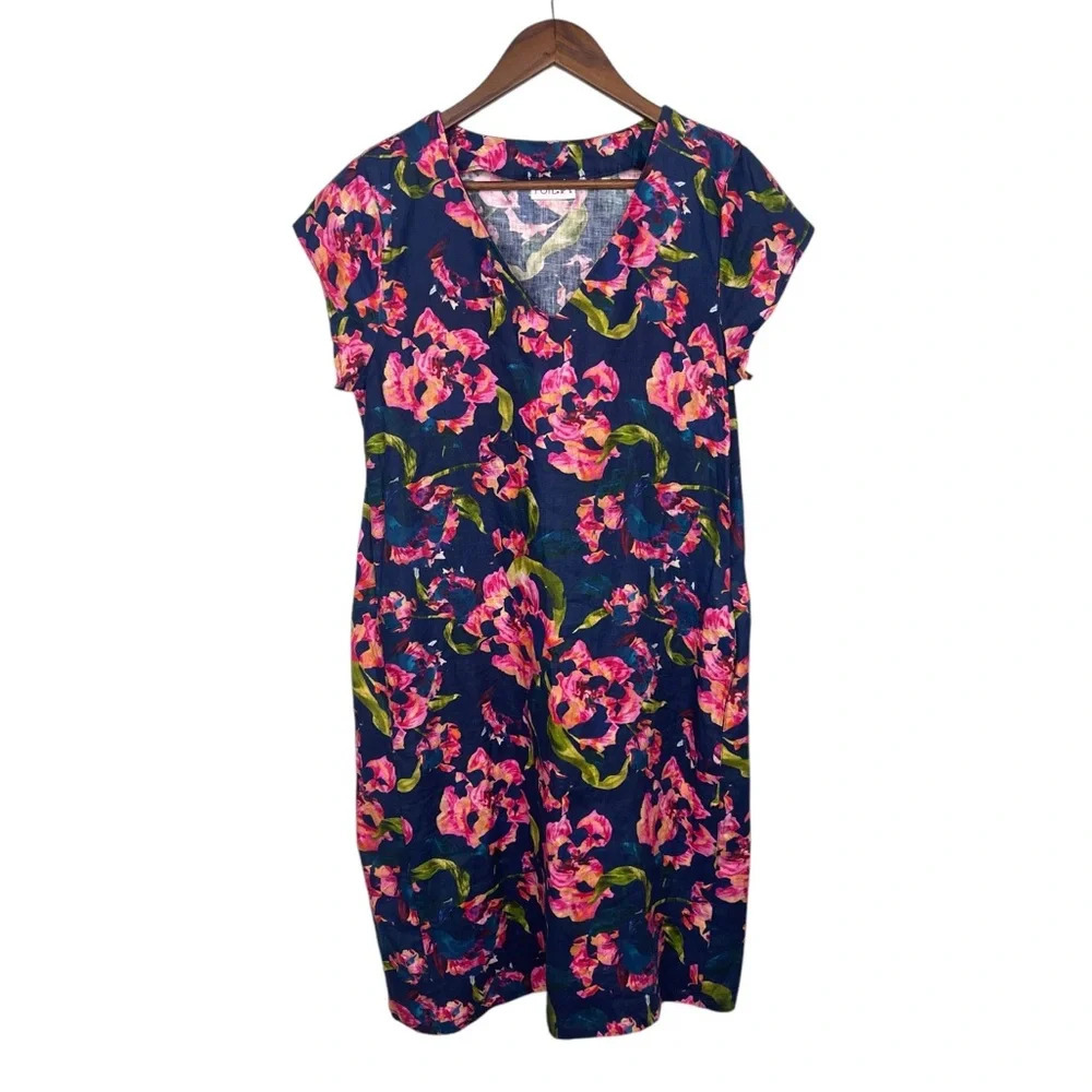 FOIL New Zealand 100% Linen Navy Floral Dress